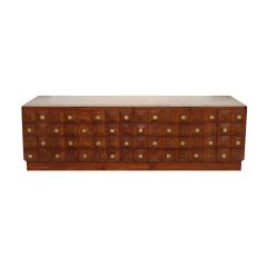 Contemporary Square Pattern Oak Wood Brass and Travertine Top Italian Sideboard - 4579081