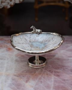 Contemporary Sterling Silver and Rock Crystal Footed Bowl with Horse - 3432363