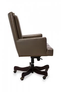 Contemporary Taupe Leather Brass Studded Swivel Rolling Office Chair - 4171849