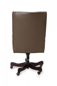 Contemporary Taupe Leather Brass Studded Swivel Rolling Office Chair - 4171851
