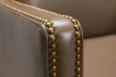 Contemporary Taupe Leather Brass Studded Swivel Rolling Office Chair - 4171852