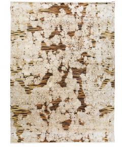 Contemporary Tiger Wool and Silk Hand Knotted Rug in Brown and Cream - 1406809