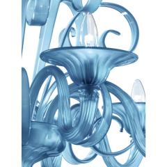 Contemporary Venetian Blue Satin Murano Glass Chandelier 8 Arms - 4445918