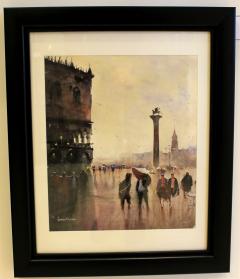 Contemporary Venetian Cityscape Watercolor Painting Framed - 3996116