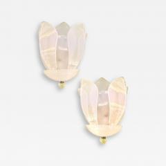 Contemporary Venetian Sanded Murano Glass Floreal Wall Sconces Set of Two - 4306139