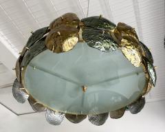 Contemporary Water Lily Chandelier Brass and Murano Glass Italy - 3646574