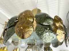 Contemporary Water Lily Chandelier Brass and Murano Glass Italy - 3646576