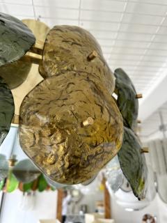 Contemporary Water Lily Chandelier Brass and Murano Glass Italy - 3646577