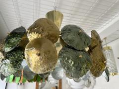 Contemporary Water Lily Chandelier Brass and Murano Glass Italy - 3646578