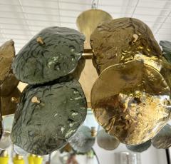 Contemporary Water Lily Chandelier Brass and Murano Glass Italy - 3646581