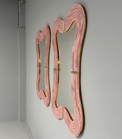 Contemporary Wavy Wall Mirrors Pink Murano Glass Brass Italy 2023 - 3441253