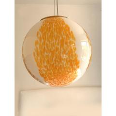Contemporary White and Amber Spots Sphere Pendant Light in Murano Glass - 4302706
