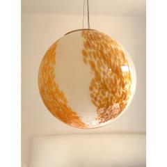 Contemporary White and Amber Spots Sphere Pendant Light in Murano Glass - 4302707