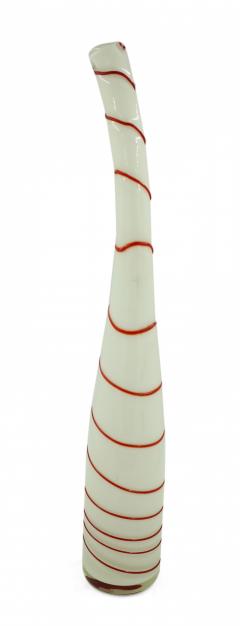 Contemporary White and Red Candy Cane Design Curved Art Glass Vase - 4669513