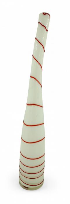 Contemporary White and Red Candy Cane Design Curved Art Glass Vase - 4669514