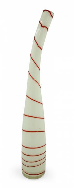 Contemporary White and Red Candy Cane Design Curved Art Glass Vase - 4669515