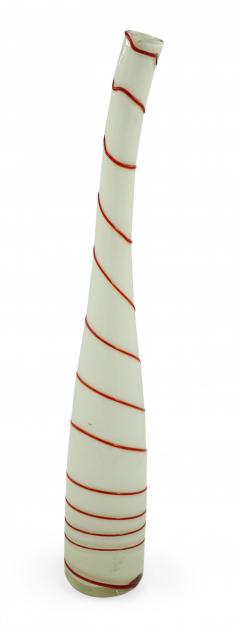 Contemporary White and Red Candy Cane Design Curved Art Glass Vase - 4669516