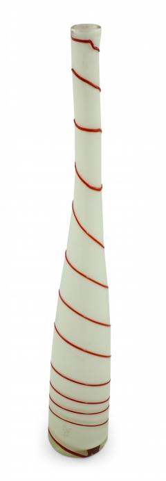 Contemporary White and Red Candy Cane Design Curved Art Glass Vase - 4669517