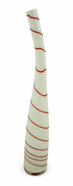 Contemporary White and Red Candy Cane Design Curved Art Glass Vase - 4669518