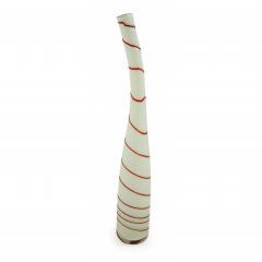 Contemporary White and Red Candy Cane Design Curved Art Glass Vase - 4709338