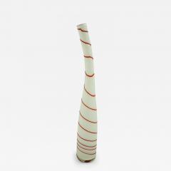 Contemporary White and Red Candy Cane Design Curved Art Glass Vase - 4709401