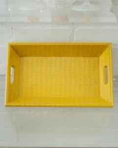 Contemporary Yellow Crocodile Embossed Leather Rectangular Tray - 3090677