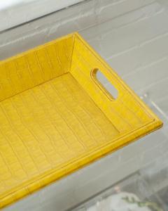 Contemporary Yellow Crocodile Embossed Leather Rectangular Tray - 3090678