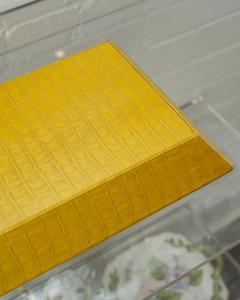 Contemporary Yellow Crocodile Embossed Leather Rectangular Tray - 3090679