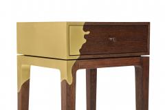 Contemporary oak and brass side table America  - 975408