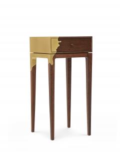 Contemporary oak and brass side table America  - 975412