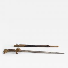 Continental Bronze Dore Ceremonial Dog Pommel Sword with Scabbard - 4260639