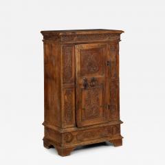Continental Heavily Worn Carved One Door Cupboard Cabinet of Small Size - 4504231