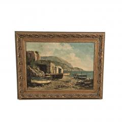 Continental Oil Painting of Fishing Village probably Italy circa 1900 - 4499923