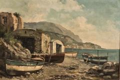Continental Oil Painting of Fishing Village probably Italy circa 1900 - 4499924