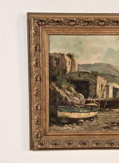 Continental Oil Painting of Fishing Village probably Italy circa 1900 - 4499925