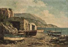 Continental Oil Painting of Fishing Village probably Italy circa 1900 - 4504079