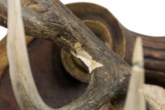 Continental Rustic Wall Plaque of Elk Head with Red Painted E on Curved Plaque - 4408007