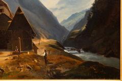 Continental School Alpine Village Oil Painting late 19th century - 4804621