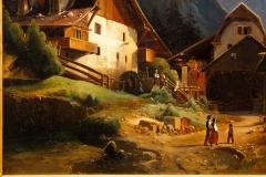 Continental School Alpine Village Oil Painting late 19th century - 4804622