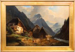 Continental School Alpine Village Oil Painting late 19th century - 4804765