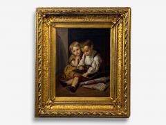 Continental School Children at Their Lessons Oil on Canvas Europe 19th c  - 4813781
