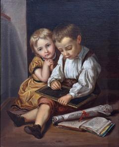 Continental School Children at Their Lessons Oil on Canvas Europe 19th c  - 4813783