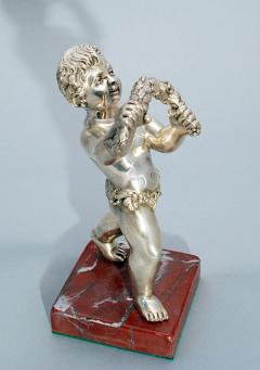 Continental Silver Sculpture of Cherub with Garland of Flowers on Marble Base - 3247480