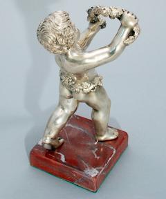 Continental Silver Sculpture of Cherub with Garland of Flowers on Marble Base - 3247481