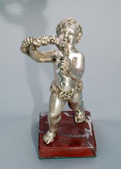 Continental Silver Sculpture of Cherub with Garland of Flowers on Marble Base - 3247482