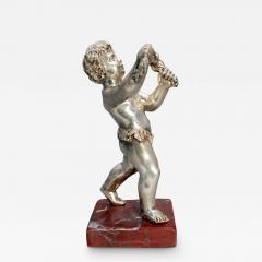 Continental Silver Sculpture of Cherub with Garland of Flowers on Marble Base - 3272792