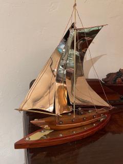 Copper Chrome Brass and Wooden Sailing Boat Sculpture - 1922949