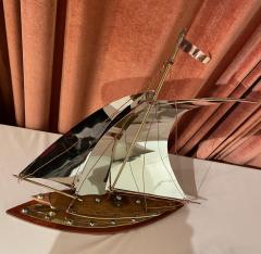 Copper Chrome Brass and Wooden Sailing Boat Sculpture - 1922971