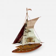 Copper Chrome Brass and Wooden Sailing Boat Sculpture - 1923629