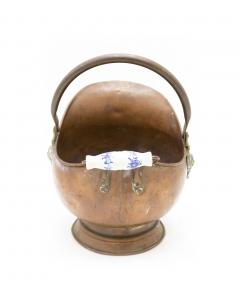 Copper Coal Scuttle with Ceramic Blue and White Handle - 4200594